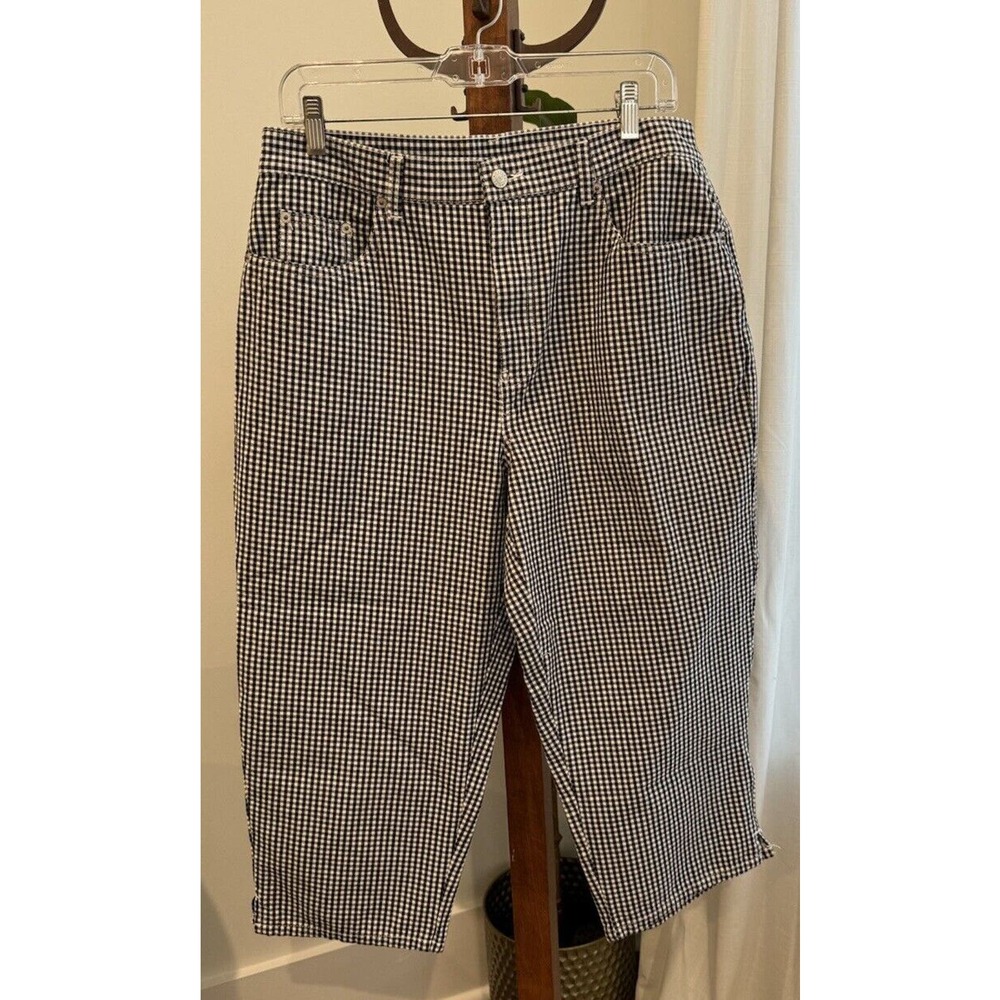 Bill Blass Womens Gingham Cotton Capri Pants Belt Loops 5-Pockets Size 12